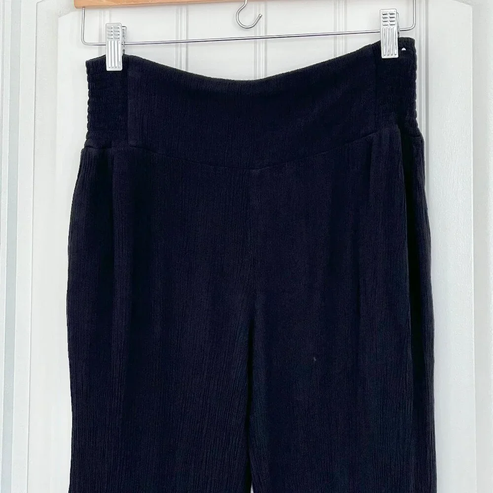 Three Dots Black Smocked Waist Wide Leg Gauze Beach Pant with Pockets Sz Medium - Picture 4 of 9